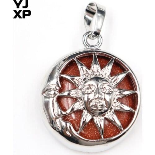 YJXP Classic Style Silver Plated Round Sun Locket Golden Sand Stone Pendant Fashion Jewelry