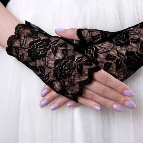 Fashion Accessories For Bride Gloves White Black Lace Gloves Ladies Wrist Flower Fingerless Gloves For Women