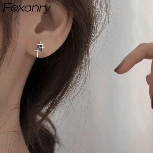 Foxanry Prevent Allergy 925 Sterling Silver Stud Earrings for Women INS Fashion Elegant Simple Star Design Party Jewelry Gifts