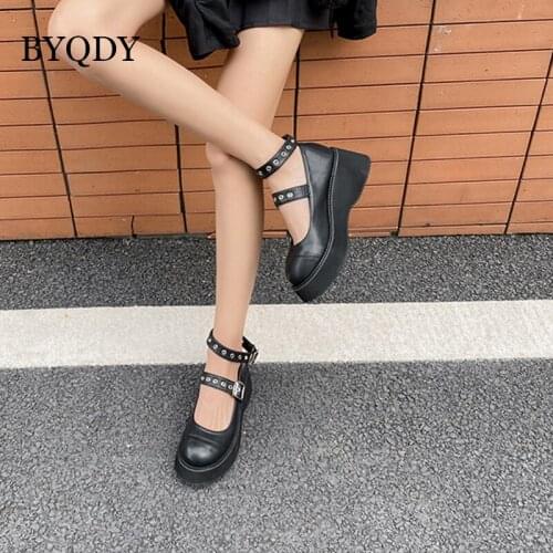 BYQDY Spring Autumn Lolita Women Pumps Mary Janes Shoes Round Toe Student Girl Literary Retro Platform Two Buckles Bullock Shoe