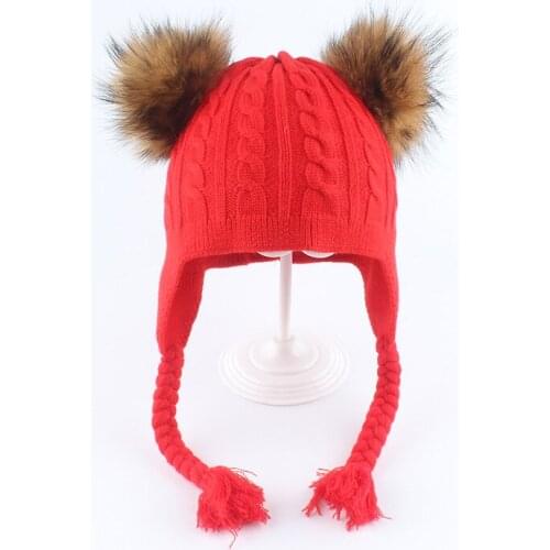 Winter Hat Kid Girl Boy Angora Earflap Beanie Autumn Double Real Raccoon Fur Pompom Warm Snow Outdoor Skiing Accessory For Baby