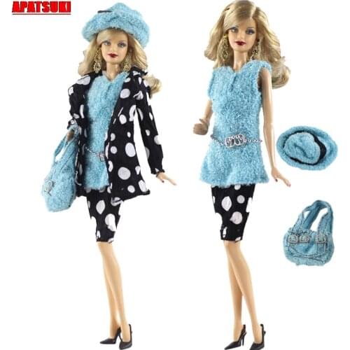 1set Blue Top Hat handBag Black Pants Coat Doll Clothes for Barbie Doll Outfits Suit Clothing for 1/6 BJD Doll Accessories Girls