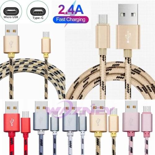 1M 1.5m 2.4A Nylon Fabric braided Type C Type-C Micro 8 PIN USB data sync Fast Charging cable line For iphone samsung LG huawei