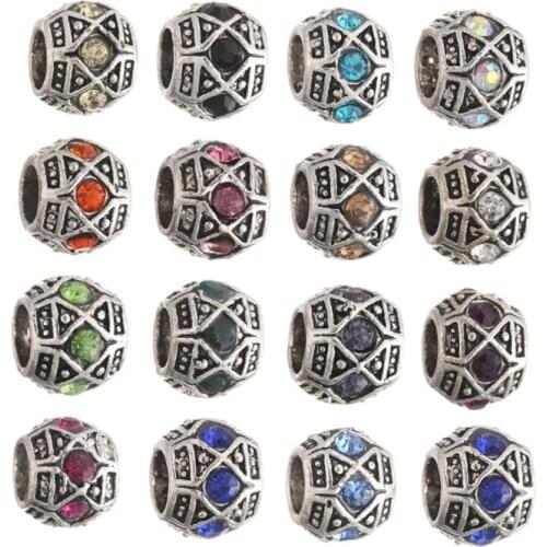 10Pcs Handmade Round Ball Rhinestone Beads Charms European Spacer Beads Fit Pandora Bracelet Snake Chain Jewelry Crafts Making