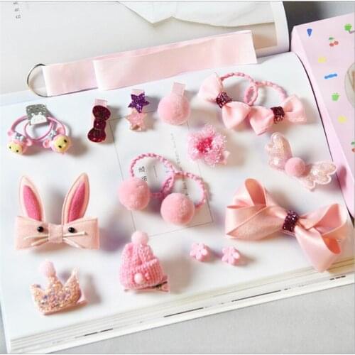 18PCS Girls Headband Suit Toddler Baby Kids Grosgrain Hair Bows Clips Hair Rope Stick Hairpin Hair Accessories Set