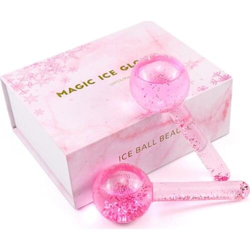 2Pcs/set Ice Globes Massager Transparent Sequins Liquid Massage Ball Women Facial Glass Massage Stick Ice Ball Skin Care Tools