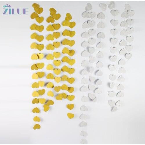 Zilue 2pcs/Lot 4m Heart Shaped Paper String Kindergarten Paper Garland Ornaments With Flash Powder Party Wedding Decoration