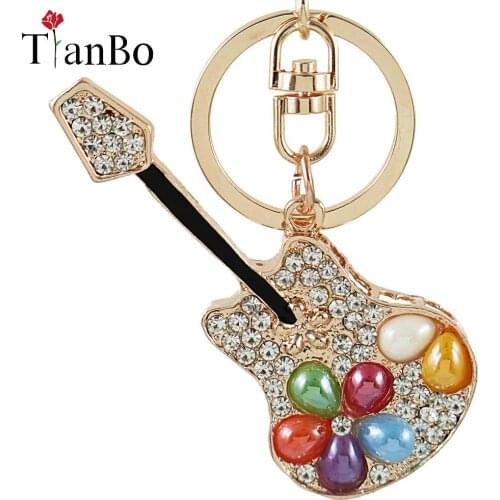 2018 High Quality Rhinestone Crystal Guitar Keychain Key Holder Violin Key Chain Literary Keyring Bag Car Party Ornaments