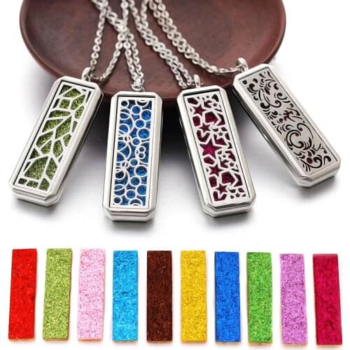 2019 New Glamour Aromatherapy Pendant Square Stainless Steel Necklace Essential oil Perfume Diffuser Locket Romantic Accessories