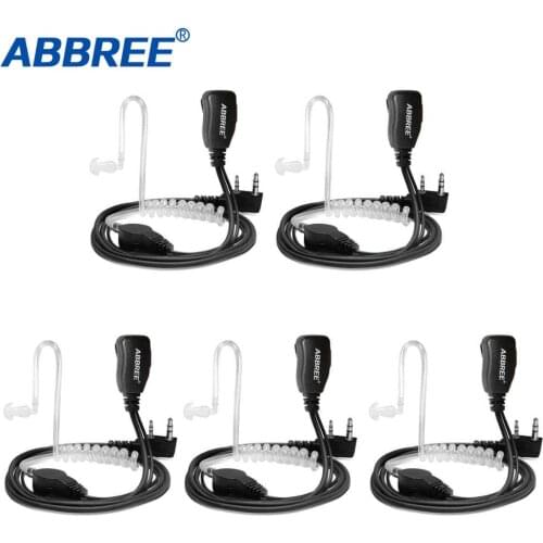 5PC Abbree PTT Air Acoustic Tube Earpiece Walkie Talkie Headset For Kenwood Baofeng UV-5R UV-82 TYT MD-380 Wouxun 2 Way Radio