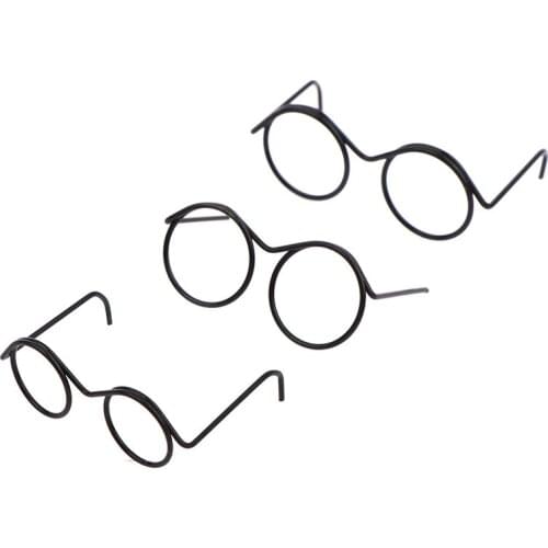 5PCS Great Collection Fashion Black Round Frame Lensless Retro Doll Glasses Alloy For Doll