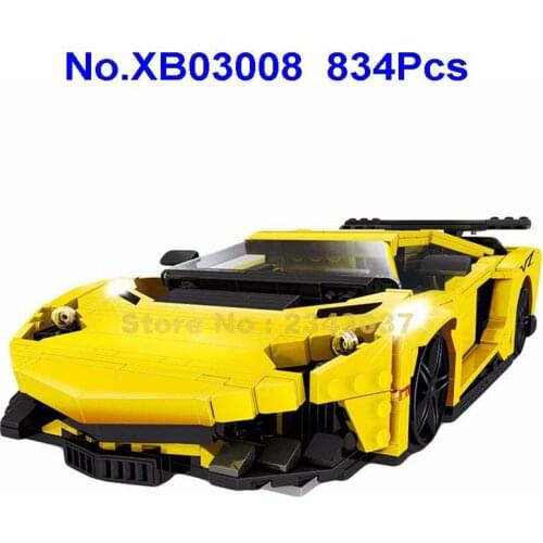 Xb03008 834pcs Moc Yellow Flash Sports Racing Car Sportscar Building Block Toy