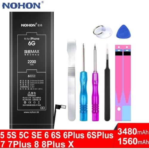High capacity NOHON Battery For iPhone 5 6 S 6S 5S 5C SE X 7 8 Plus 6Plus 7Plus 8Plus iPhone5 iPhone6 iPhone7 iPhone8 Free Tools
