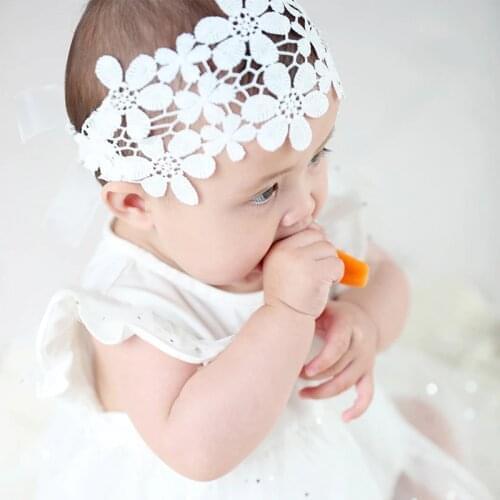New Flower Baby Head Band Princess Elastic Kids Hair Accessories Birthday Party Infant Baby Headband Pink/White
