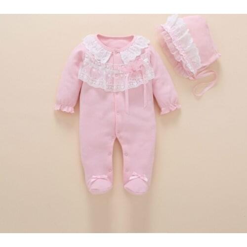 Newborn Baby Girl Footies Clothes 0 3 6 months Cotton Long Sleeve Princess Baby Jumpsuit With Footies Outfit Baby Girl Clothing