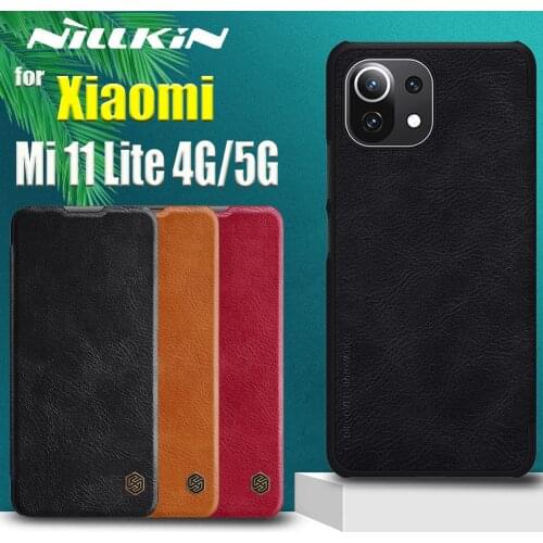 For Xiaomi Mi 11 Lite 4G/5G Case Nillkin Luxury Genuine Soft Flip Leather Card Slot Shockproof Back Cover on Mi11 Lite Capa