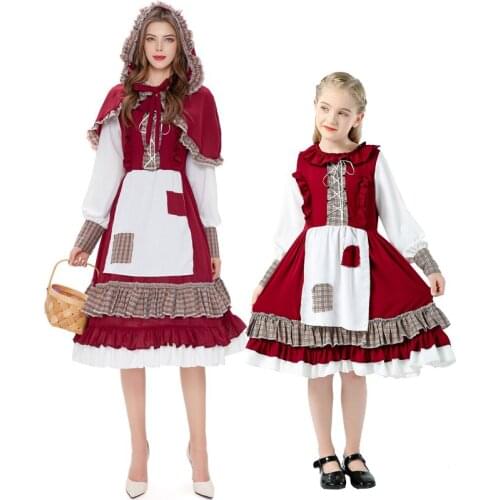 Carnival Halloween Lady Little Red Riding Hood Costume Deluxe Parent-Child Lolita Maid Outfit Cosplay Party Fancy Dress