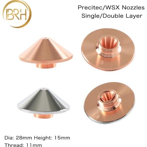 BRH Precitec WSX Laser Nozzle Single/Double Layer Dia.28mm H15 M11 Caliber 0.8-5.0mm IPG/Highyag/Precitec Laser Cutting Head
