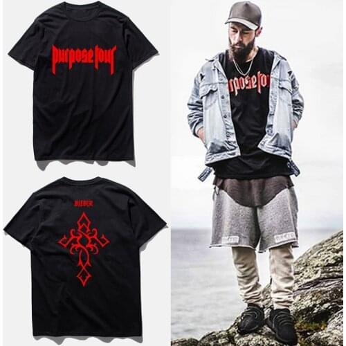 Summer Top T shirt Men Justin Bieber Purpose Tour Cross Vintage T-shirt Streetwear Fashion Hip Hop Tee Shirt Homme