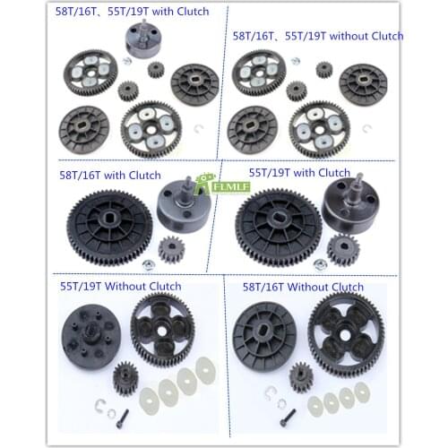 Metal Clutch Bell and 58T/16T and 55T/19T Metal Gear Set Fit for 1/5 HPI ROVAN KM BAJA 5B 5T 5SC