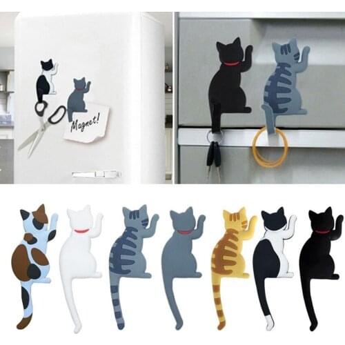 Cute Multifunction Cat Magnetic Hooks Removable Refrigerator Sticker Fridge Message Magnet Coat Hanging Hook Key Holder Storage