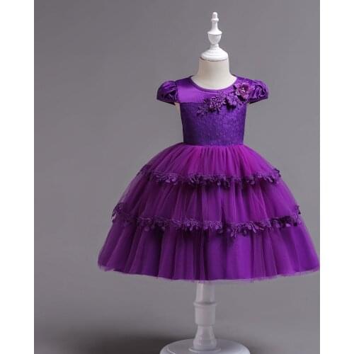CAILENI Girls Fashion Tiered Princess Dress Kids Three Layers Dress For 1-10 Years Purple Birthday Wedding Party Ball Gown Frock