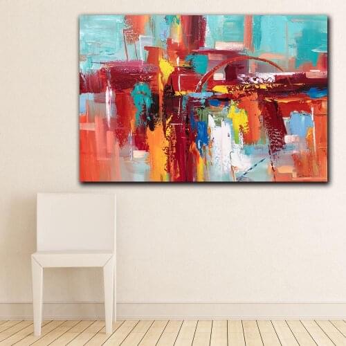 Fashion Abstract Red Bold Art Coastal Landscape Wall Pictures for Living Room Office Bedroom Modern Canvas Oil Painting