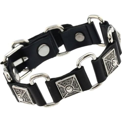Fashion Punk Gothic Men Jewelry Vintage Alloy Beads Charms Black Leather Bracelets Belt Retro Unisex Handmade Wristbands Bangle