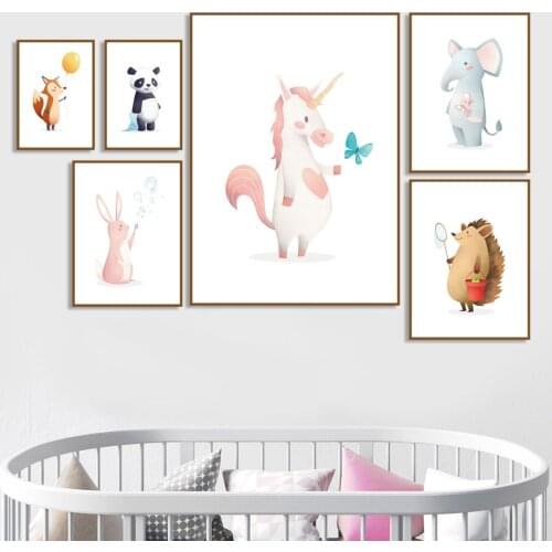 Cartoon Animal Balloon Illustration Wall Art Canvas Painting Nordic Posters And Prints Wall Pictures Kids Room Baby Decor