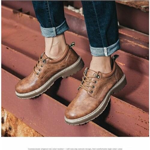 Mens Winter Casual Leather Shoes Work Safety Waterproof Ankle Mens Leisure Chef Work Shoes Wear Resistant Anti Slip Rain Shoes