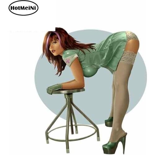 HotMeiNi 13cm x 11.6cm Car Sticker Graphics Naughty Nurse Pin Up Girl Decal Car Styling Accessories
