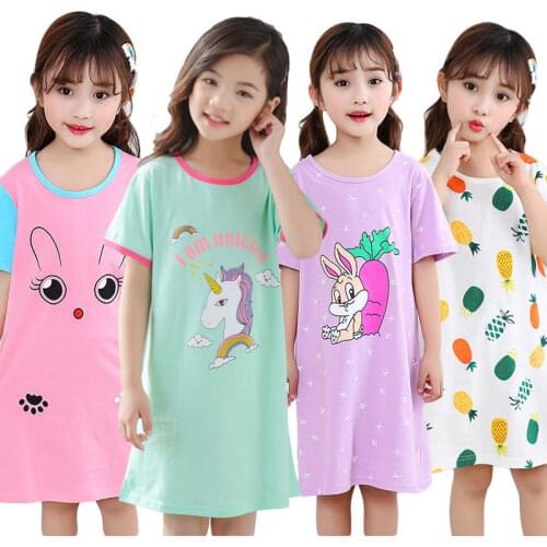 Unicorn Cotton Nightdress Little Teen Girl Pajamas Dresses Children Cartoon Summer Nightgown Home Clothes Kids Sleepwear Gecelik