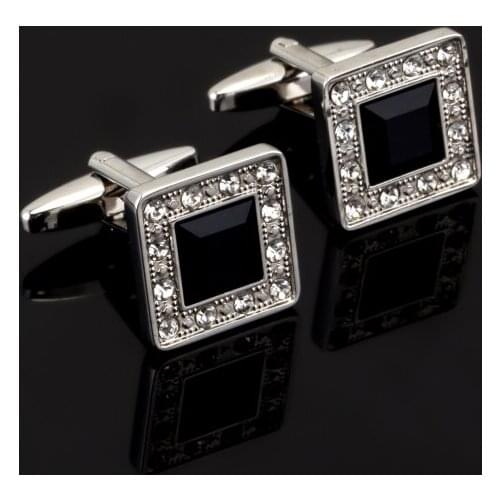 New Simple White Black Crystal Square Cufflinks For Men Shirt Cuff Button Christmas Gifts For Male silver Color Cuff Links