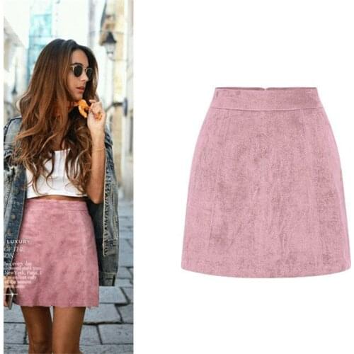 New girl pink skirt bodycon Vintage Art empire Suede a-line solid Light tan Burgundy color woman sweet Leisure pink skirt XS-3XL