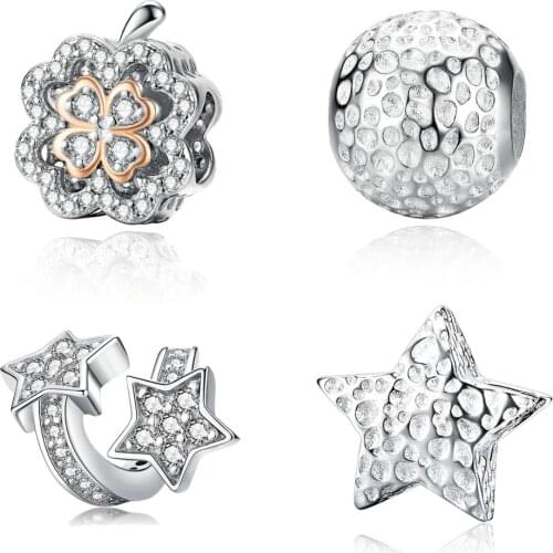 New 2019 sterling silver 925 lucky grass shiny beads fit bangle bracelet necklace woman making gifts