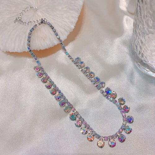 Exaggerated Bling Bling Rhinestone Chokers Necklace for Women French Multicolor Geometric Necklace Jewelry