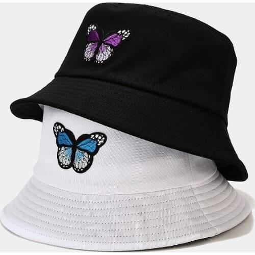 New Womens Summer Bucket Hat Wild Butterfly Fisherman Hat Outdoor Sunscreen Sun Shade Hat Beach Hat Unisex Panama Bob Cap