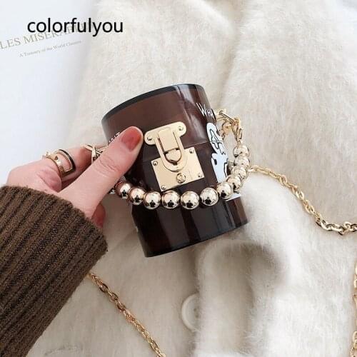 Transparent Mini Bucket Bag Women Acrylic Chain Crossbody Bag Fashion Beaded Handle Handbags Womens Purses 2021 New