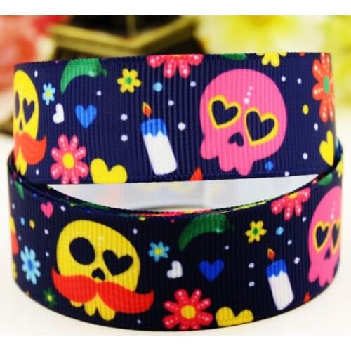 22mm 25mm 38mm 75mm Day of the dead cartoon printed Grosgrain Ribbon party decoration 10 Yards X-04580