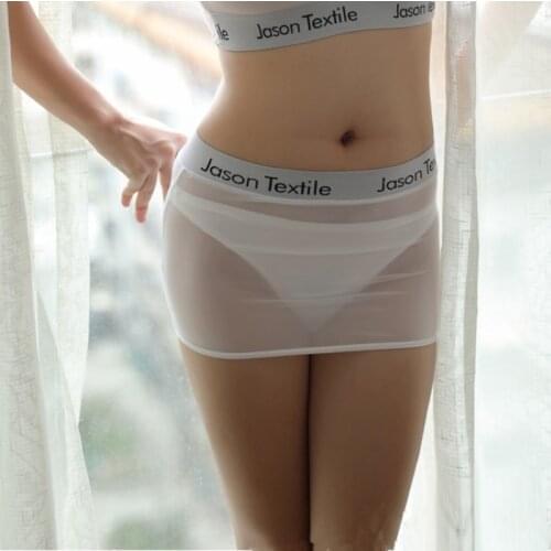 Sexy Transparent Tight Pencil Cute Mini Skirt Short Thin Pack Hips Sheer Skirt High Cut Ice Silk See Through Erotic Fantasy Wear