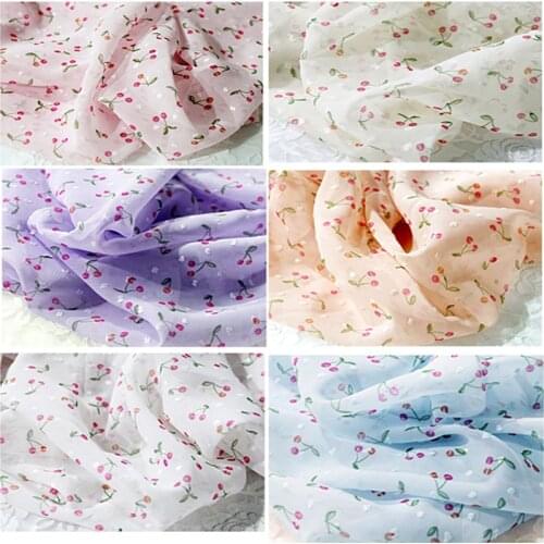 Cherry Printed Chiffon Fabric By The Meter Per for Dress Skirt Clothing Sewing Summer Small Floral Slightly Transparent Cloth