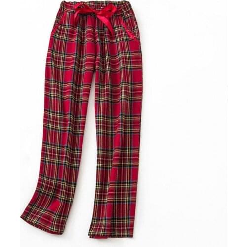 2021 Spring High-end Women 100% Cotton sleep bottoms Female Casual plus size nighty trousers Ladies Red Plaid pajama pants