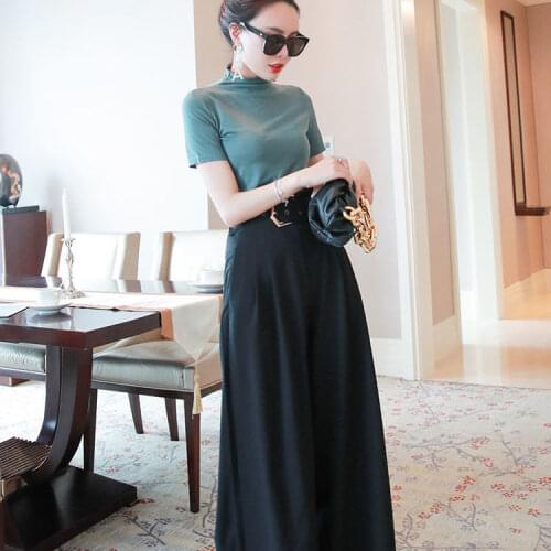 Women 2021 Summer New Two-piece Sets Female Pullover Sleeveless Slim Tops Ladies Loose Wide-leg Trousers Casual Suits K125