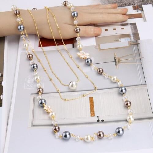 Womens Exquisite Long Pearl Necklace Bride Weddings Gift Camellia Flower Jewelry Pearl Sweater Chains