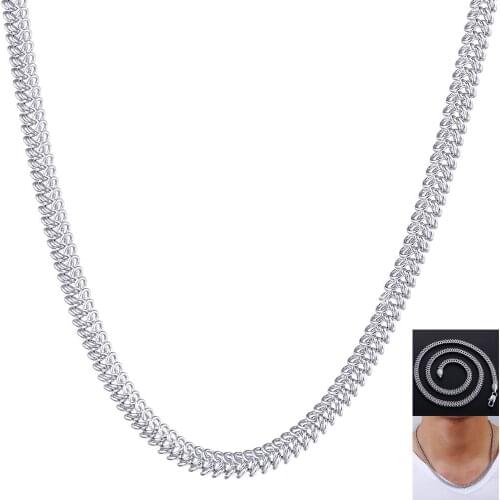 5.5mm Wide Womens Mens Necklace Bismark Link Chain Unisex Braided White Gold Filled GF Necklace for Women Men Jewelry LGN371A