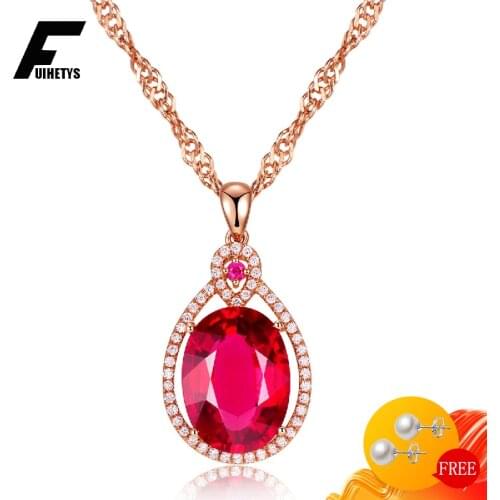 Retro Women Necklace 925 Silver Jewelry Oval Shape Ruby Zircon Gemstone Pendant Accessory for Wedding Engagement Rose Gold Color