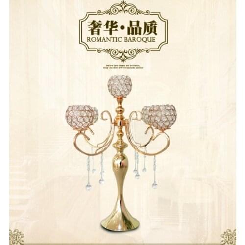 10PCS/LOT Metal Gold/Silver Candle Holders 5-Arms With Crystals Stand Pillar Candlestick For Wedding Portavelas Candelabra