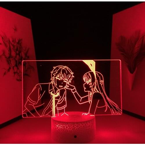 Girl Pinched The Boy Face 3D Lamp Anime Figure White Cracked Base Acrylic Light Guide Plate for Children Festival Birthday Gifts