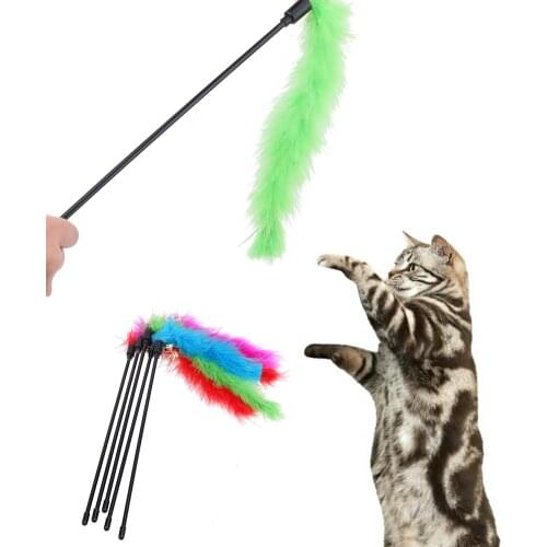 5PCS/lot 50cm Cat Kitten Pet Teaser Turkey Feather Interactive Stick Toy Wire Chaser Wand Toys For Cat Supplies