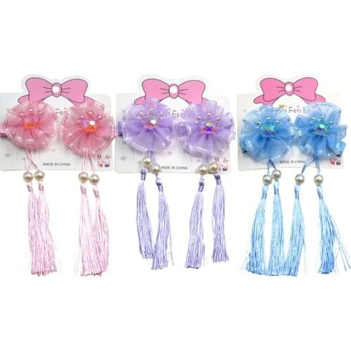 6PCS/3Cards Cute Crown Elegant Baby Girls Clips Net Yarn Bow Child Tie Knot Creativity Tassel Hairpins Hair Accessories For Kids